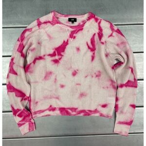 Line Cashmere Sweater Womens Medium Hot Pink Tie Dye Pullover Ribbed Crew Neck